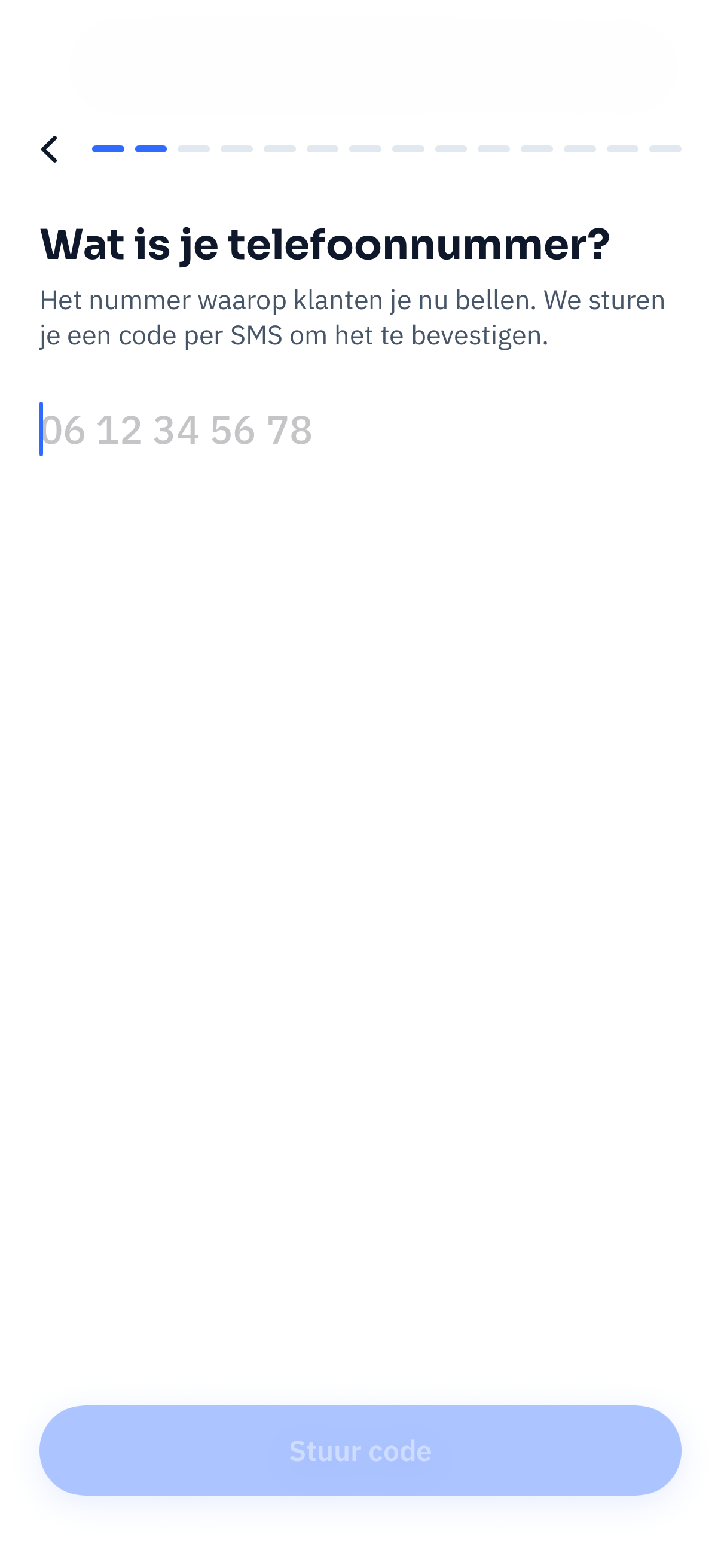 Scherm waarin je je telefoonnummer invult