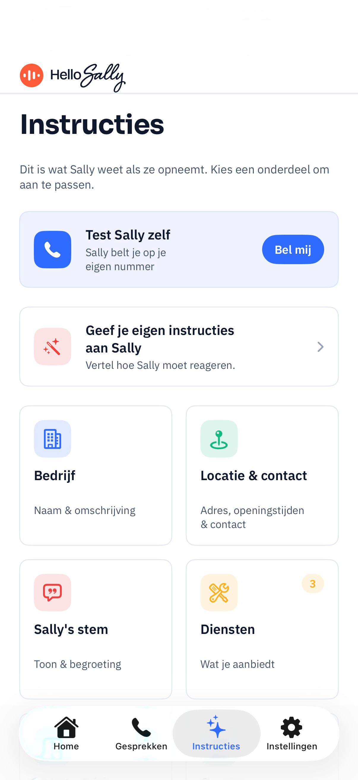 Eigen instructies geven aan Sally in de Hello Sally app